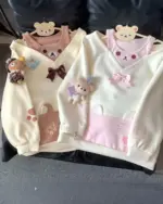 Multiple Kawaii Bear Sweatshirts in various colors and designs, including bows and illustrations.
