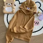 Kuma Zip Up Hoodie - Jojifuku Hoodie brown zip-up sweatshirt with bear ears and pockets.