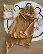 Kuma Zip Up Hoodie - Jojifuku Hoodie brown zip-up sweatshirt with bear ears and pockets.