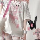 Short Sleeve Off-Shoulder T-Shirt featuring an Animecore aesthetic print.