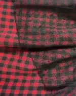 Close-up of a Grunge Plaid Skirt featuring a red and black plaid pattern.