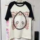 Neko Print Matching T-Shirt featuring a cute cat design and Japanese text.
