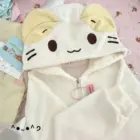 Cream Neko Hoodie - Jojifuku Aesthetic, close-up view of a white hooded sweatshirt with cat ears and face design.