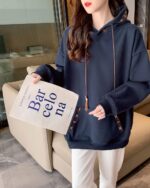 Loose Thickened Pullover Hoodie - Ethno-Chic Hoodie in a casual outfit, featuring a minimalist aesthetic.