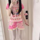 Mezzo Piano Strawberry T-Shirt featuring a pink and white kawaii design, complete with bunny details.