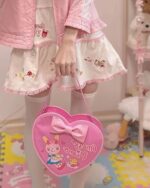 Pink Heart Shaped Cross Body Bag - Jojifuku Aesthetic, featuring a cute cartoon design.