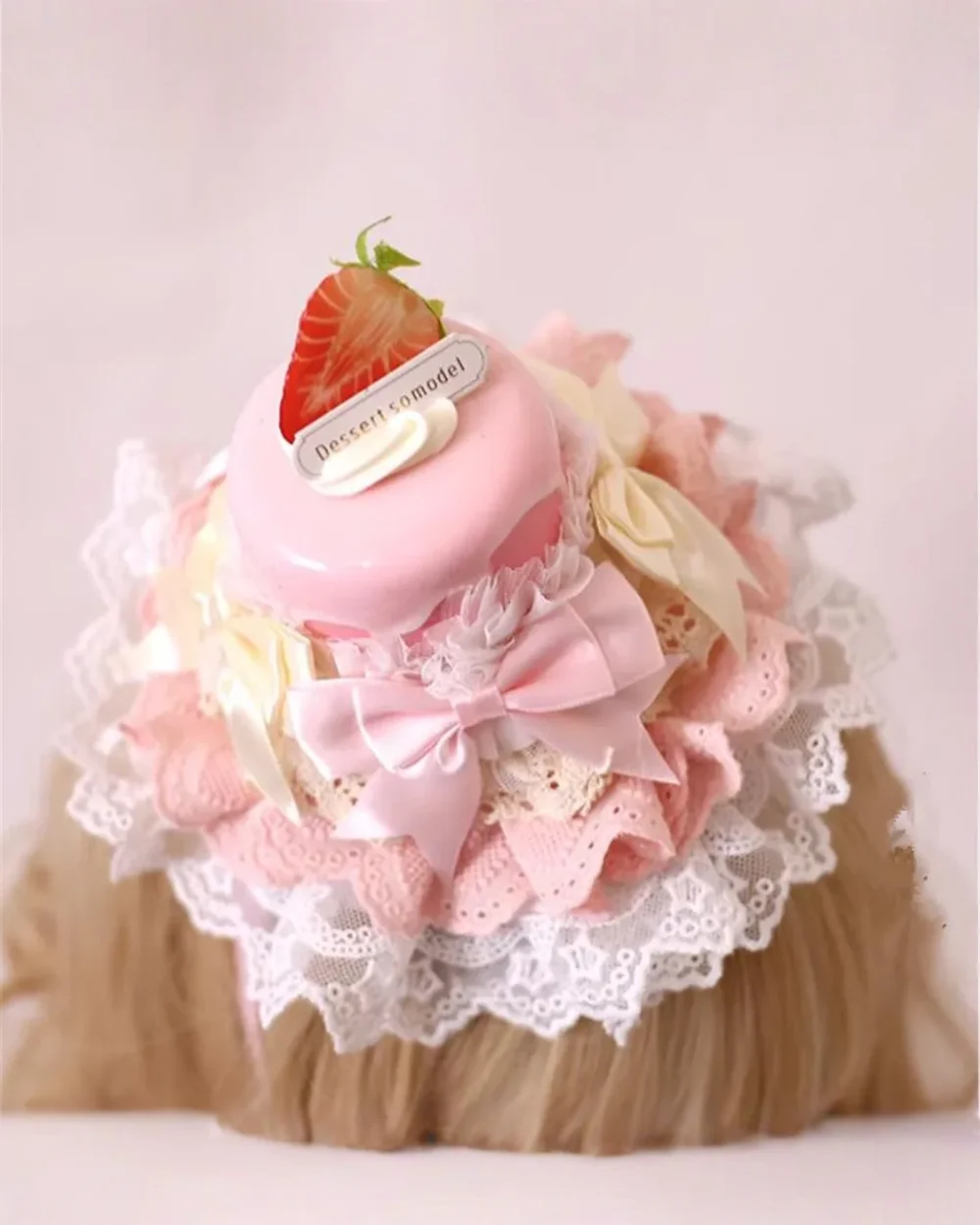 Ruffled Sweet Lolita Hairpin with cake and floral details, dessert somodel.