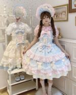 Frilly Ribbon Dress - Hime Lolita Dress, layered with lace and ruffles, complete with bonnet.