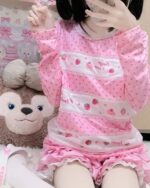 Pink Mezzo Piano Shirt with strawberry and Jojifuku aesthetic details.