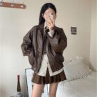 Brown Korean Style Jacket worn by a person, preppy aesthetic outfit.