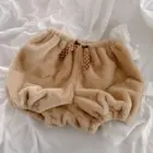 Brown Soft Plush Bear Pajamas with a bow detail, kawaii style sleepwear.