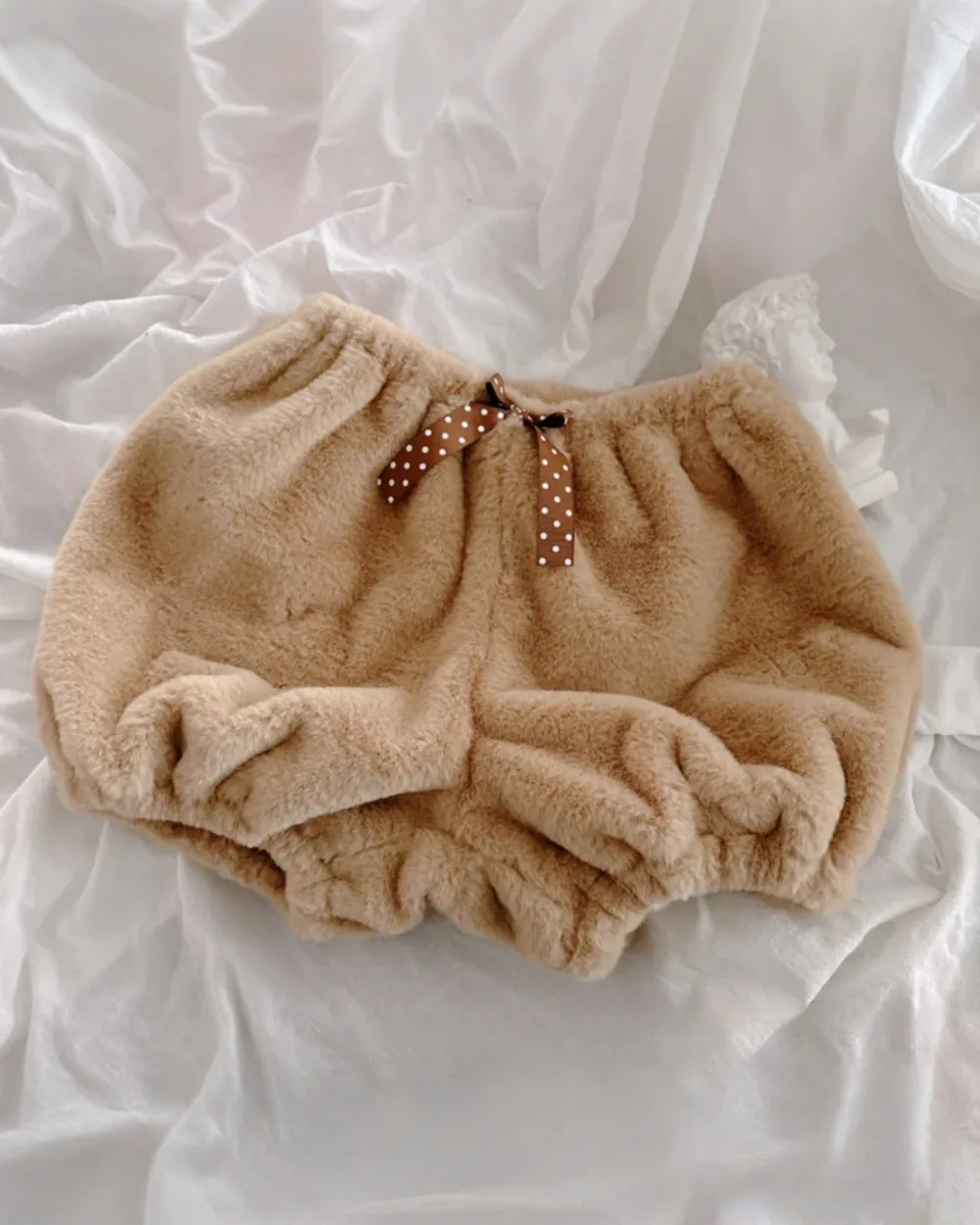 Brown Soft Plush Bear Pajamas with a bow detail, kawaii style sleepwear.