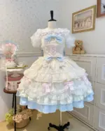 Frilly Ribbon Dress - Hime Lolita Dress, layered ruffles and lace details.