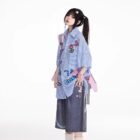 Rainbow Chain Print Bermuda Y2K Aesthetic Pants showing a denim style with embroidered details.