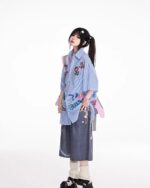 Rainbow Chain Print Bermuda Y2K Aesthetic Pants showing a denim style with embroidered details.