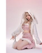 Model wearing The Fluffy Bunny Set - Coquette Aesthetic, featuring a hooded jacket and matching bottoms.