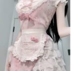 Pink Maid Dress - Dollette Aesthetic, a layered mini dress with ruffles and lace details.
