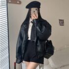 Black Korean Style Jacket worn by a person, preppy aesthetic.