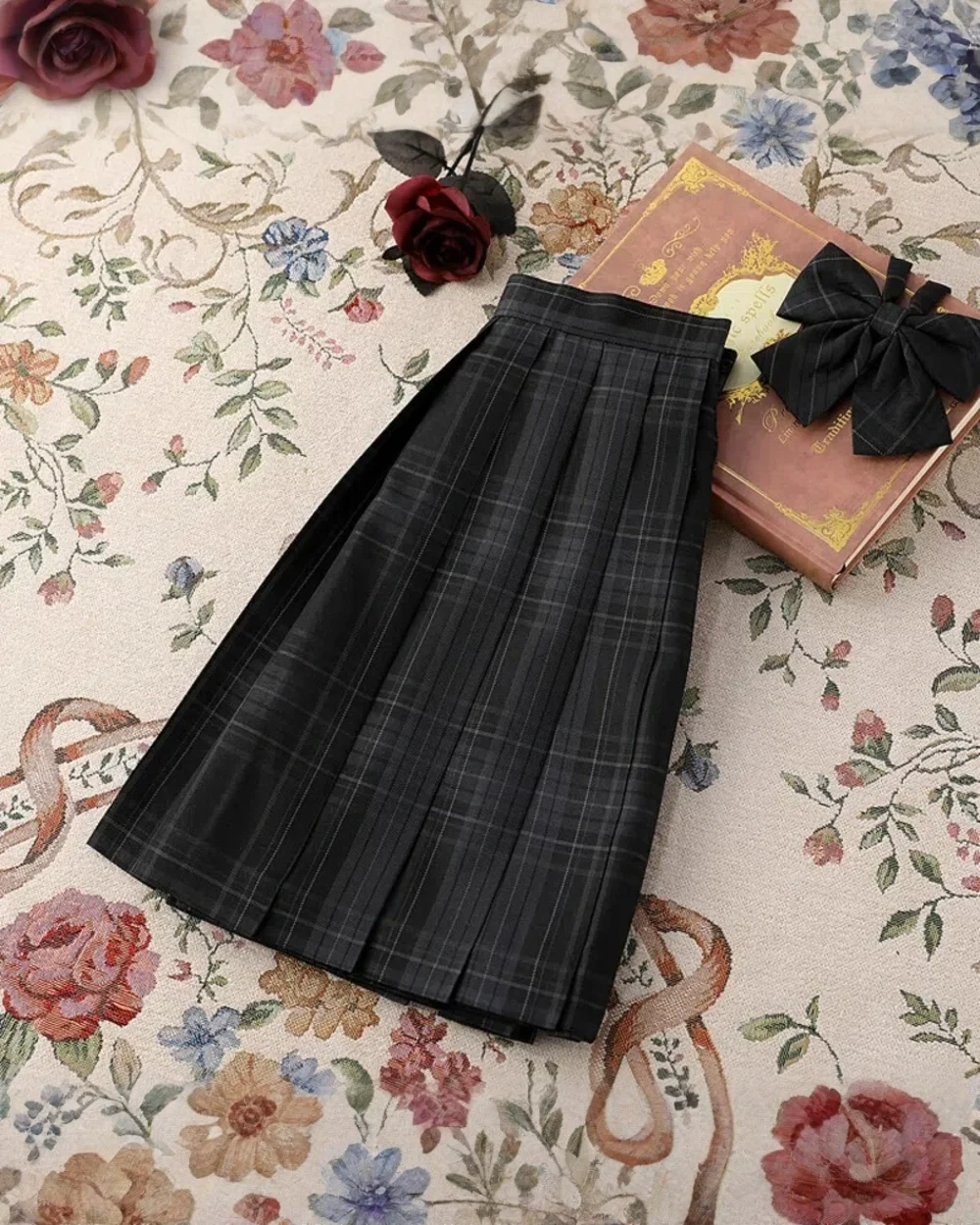 Black JK Plaid Skirt with pleats, part of the Summer Plaid Skirt Collection.