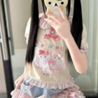 Lolita Skirt Top Set featuring a teddy bear graphic, layered skirt and top.