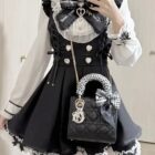 Black and white Jirai Kei Dress Collection with lace details and accessories.