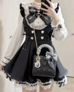 Black and white Jirai Kei Dress Collection with lace details and accessories.