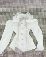 White off-shoulder blouse with ruffles, part of the Jirai Kei Set.
