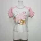 White Sugarbunnies T-Shirt with pink sleeves, featuring cute character illustrations and text.