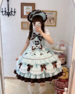 A Frilly Ribbon Dress - Hime Lolita Dress, featuring layers of ruffles and bows, worn by a model.