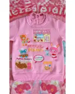 Pink Mezzo Piano Sweatshirt featuring cute characters and bakery/town designs.