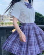 A purple and white JK Plaid Skirt, part of the Summer Plaid Skirt Collection.