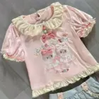 Lolita Skirt Top Set featuring a cute kitten print in pink and blue.