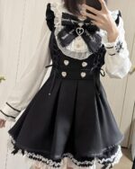 Black and white Jirai Kei Dress Collection with lace, ruffles, and a sheer overlay.