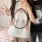 Neko Print Matching T-Shirt showcasing a white graphic print on a casual top.