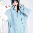Light blue Long Eared Bunny Hoodie with oversized hood and ears, Harajuku aesthetic.