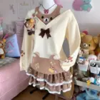 Kawaii Bear Sweatshirt - Yume Kawaii Aesthetic, paired with a layered skirt and plush toys.