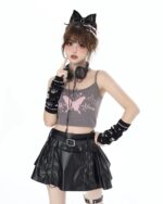 Butterfly Top Two Piece Set - Grunge Aesthetic Fairy Grunge Set featuring a grey crop top and black skirt.