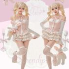 Ruffled pink dress set, Dollette Aesthetic, featuring a corset and skirt, socks, and accessories.