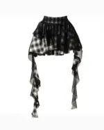 Irregular Grunge Plaid Skirt featuring layered plaid and lace details.