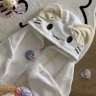Cream Neko Hoodie - Jojifuku Aesthetic, beige plush cat hoodie with zipper closure and tag.