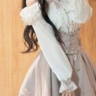 Jirai Kei Set: Off shoulder blouse and ruffled skirt featuring lace details and a corset.