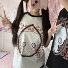 Neko Print Matching T-Shirt featuring a cute, surreal design on a long-sleeved tee.