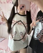 Neko Print Matching T-Shirt featuring a cute, surreal design on a long-sleeved tee.