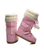 Pink Fluffy Boots, kidcore style, faux fur lined winter boots with pom-poms.