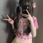 Mezzo Piano Strawberry T-Shirt featuring pink and white strawberry design with bunnies.