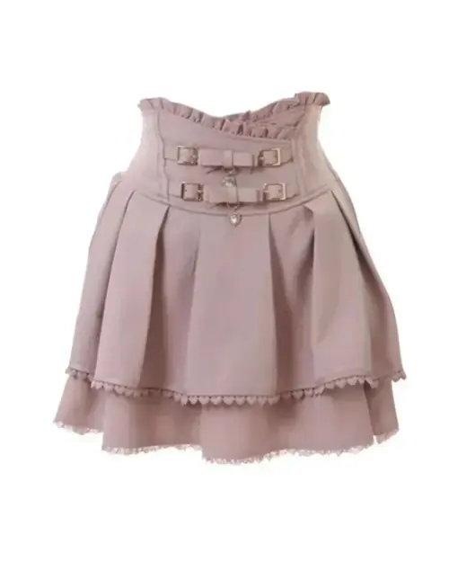Jirai Kei Skirt - a pleated, ruffled, high-waisted skirt with buckles.