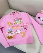 Pink Mezzo Piano Sweatshirt featuring Mimi's Cafe and MimiPopo town graphic.