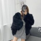 Black Thick Fluffy Faux Fur Coat worn by a person.