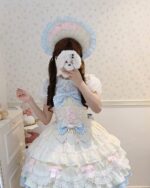 Frilly Ribbon Dress - Hime Lolita Dress showcasing layers and ruffles, with a matching hat and accessories.