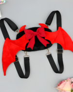 Black and red Angel and Demon Wings Backpack with straps and bow. Cute fantasy accessory.